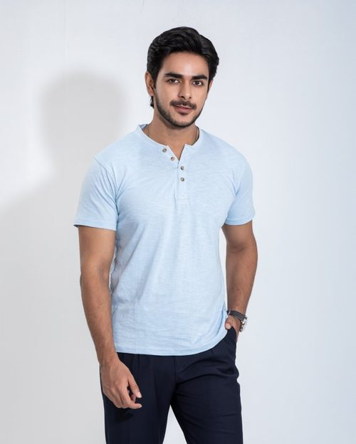 Henley T-Shirt - Azure Blue