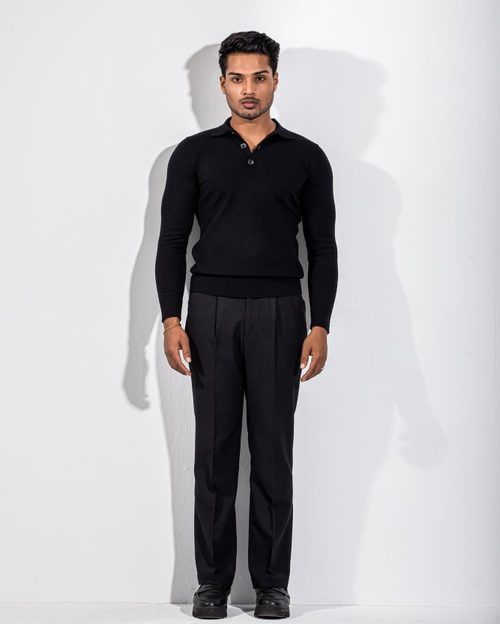 Knitted Polo Full Sleeve - Raven Black