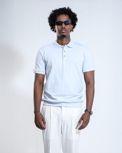Ribbed Polo - Light Blue