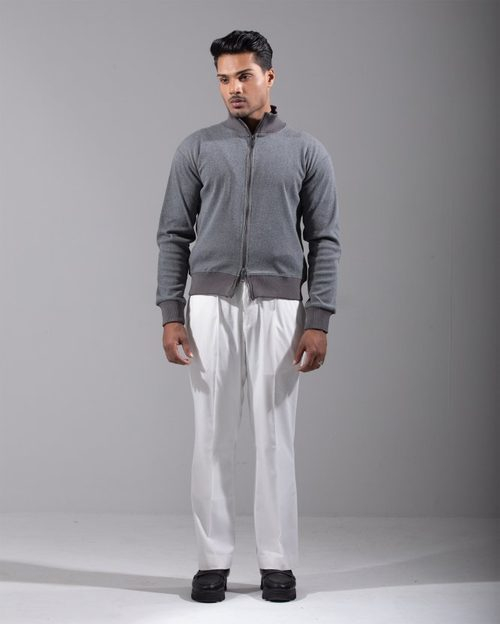 Rib Zipper Sweater - Pigeon