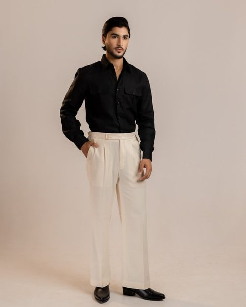 Linen Safari Shirt - Black