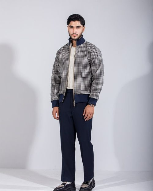 Ribedge Cotton Jacket - Ash and Blue Checkered