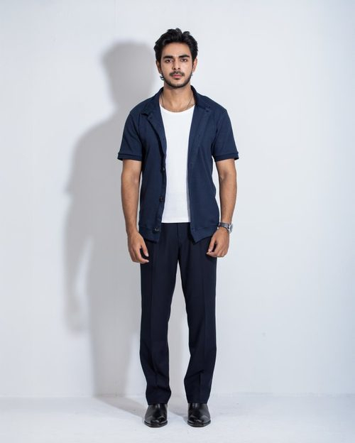 Urban Ribbed Polo - Navy Blue
