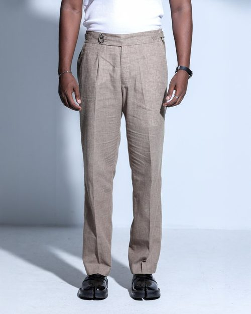 Linen Pleated StraightCut Pant - Khaki
