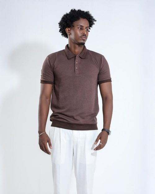 Ribbed Polo - Carob Brown