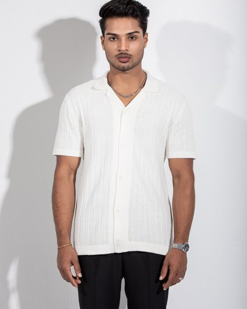 Knitted Polo Half Sleeve - Snow White