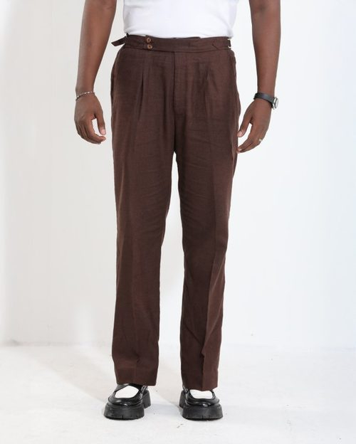 Linen Pleated StraightCut Pant - Carob Brown
