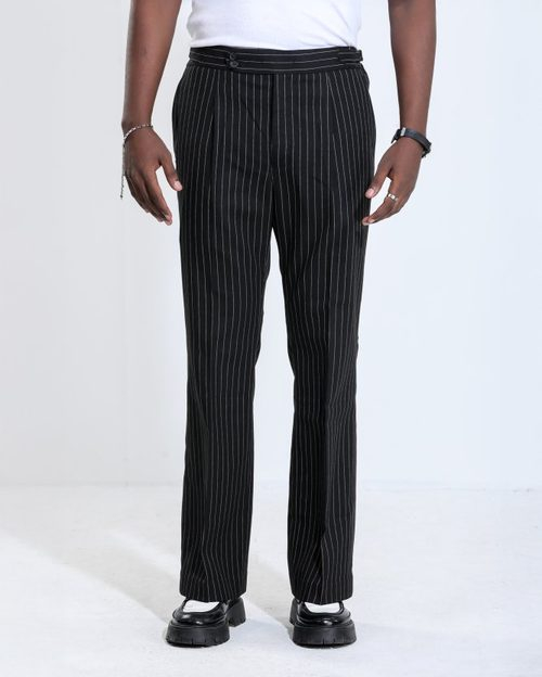 Pleated BootCut Pant - Black Pinstripe