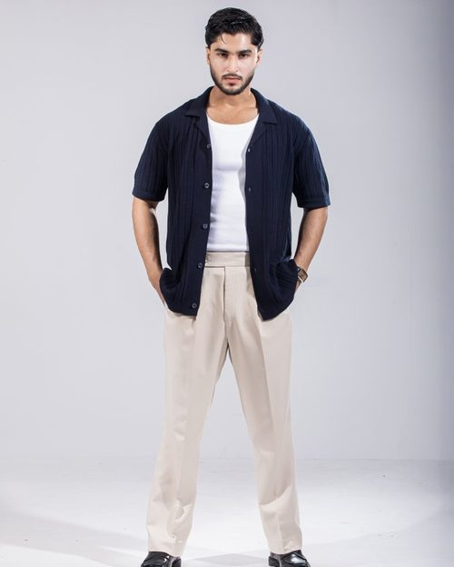 Knitted Polo Half Sleeve - Denim Blue