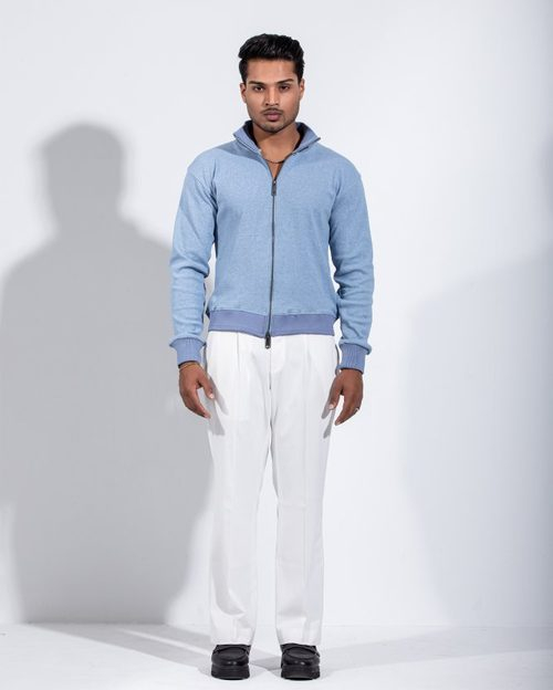 Rib Zipper Sweater - Tropical Blue