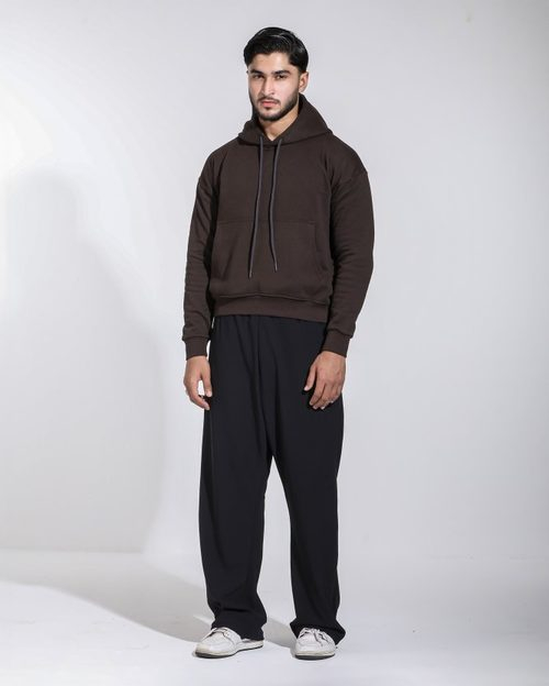 Cropped Oversize Hoodie - Chocolate Brown