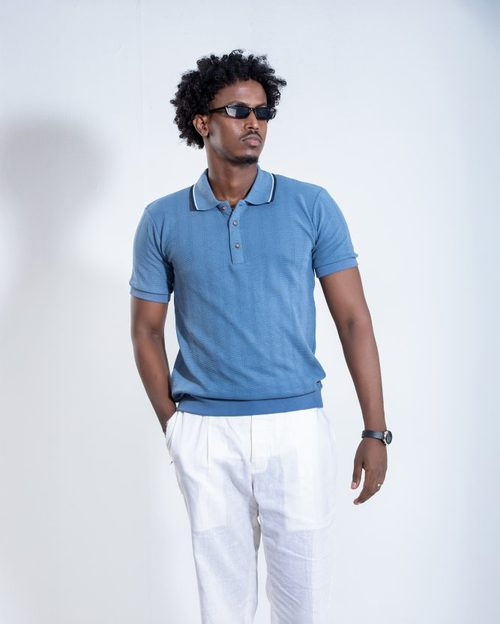 Ribbed Polo - Tropical Blue